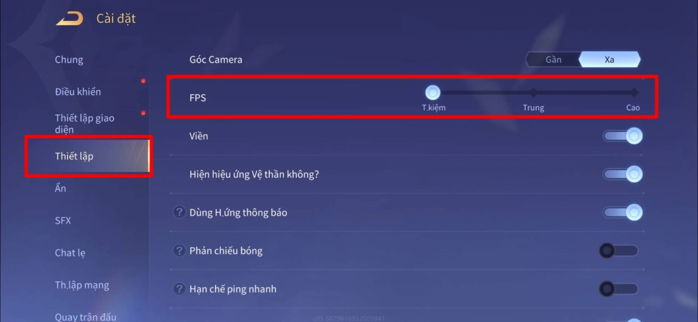 Màn hình cài đặt đồ họa trong game PUBG Mobile.